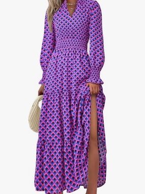 Pretty Garden pink, blue & black long sleeve midi dress- Size small